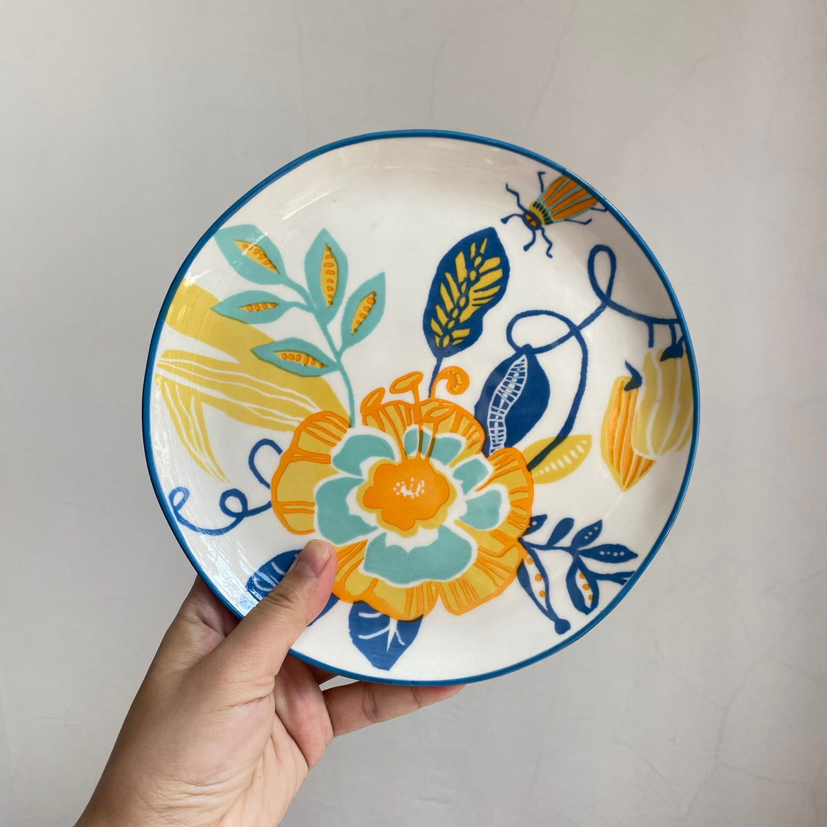 Blue Summer Flowers Ceramic Plate 7.8 Inch, Underglaze Decorative Dinnerware - detail 1