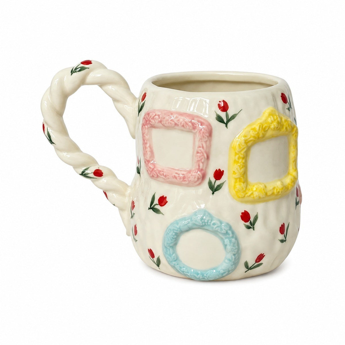 Pale Yellow Ceramic Mug, Hand-Painted, 430 ml, Coffee Tea Cup - product view 1