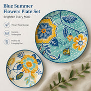 Blue Summer Flowers Ceramic Plate 7.8 Inch, Underglaze Decorative Dinnerware - detail 3