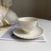 Raspberry Relief Gold Detail Cup and Saucer Set, 2 Cups 2 Saucers with Stand - detail 3