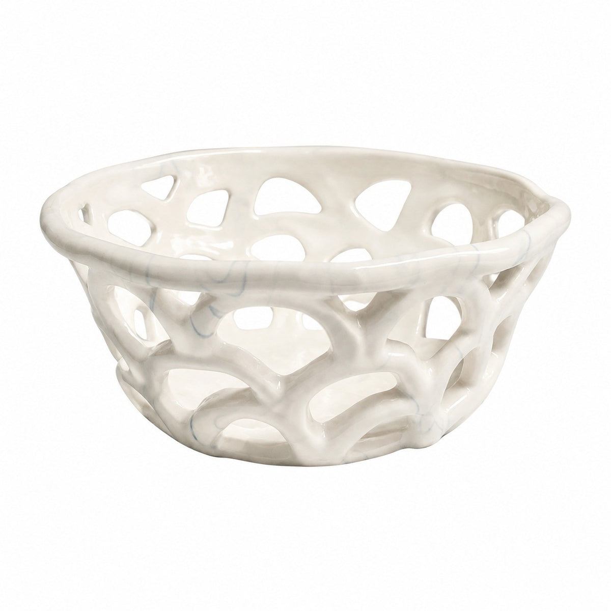 Blue-Dyed Openwork Ceramic Fruit Basket, 20 x 8.5 cm, Decorative Kitchen Storage - product view 1
