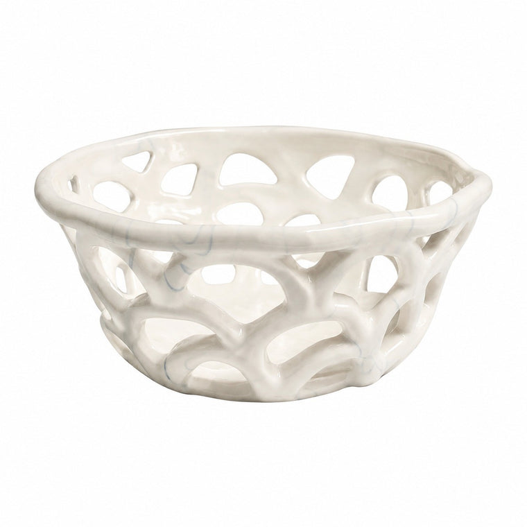 Blue-Dyed Openwork Ceramic Fruit Basket, 20 x 8.5 cm, Decorative Kitchen Storage - product view 1