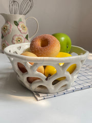 Blue-Dyed Openwork Ceramic Fruit Basket, 20 x 8.5 cm, Decorative Kitchen Storage - detail 2