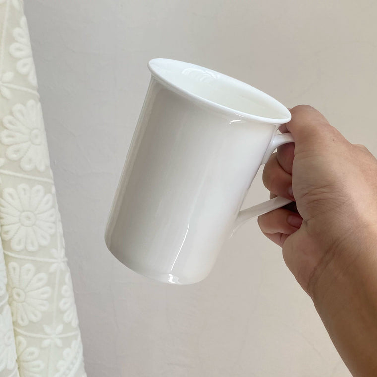 Plain White Straight-Sided Flared-Rim 350 ml Cup, Bone China Single Piece - detail 1