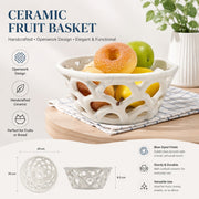 Blue-Dyed Openwork Ceramic Fruit Basket, 20 x 8.5 cm, Decorative Kitchen Storage - detail 1