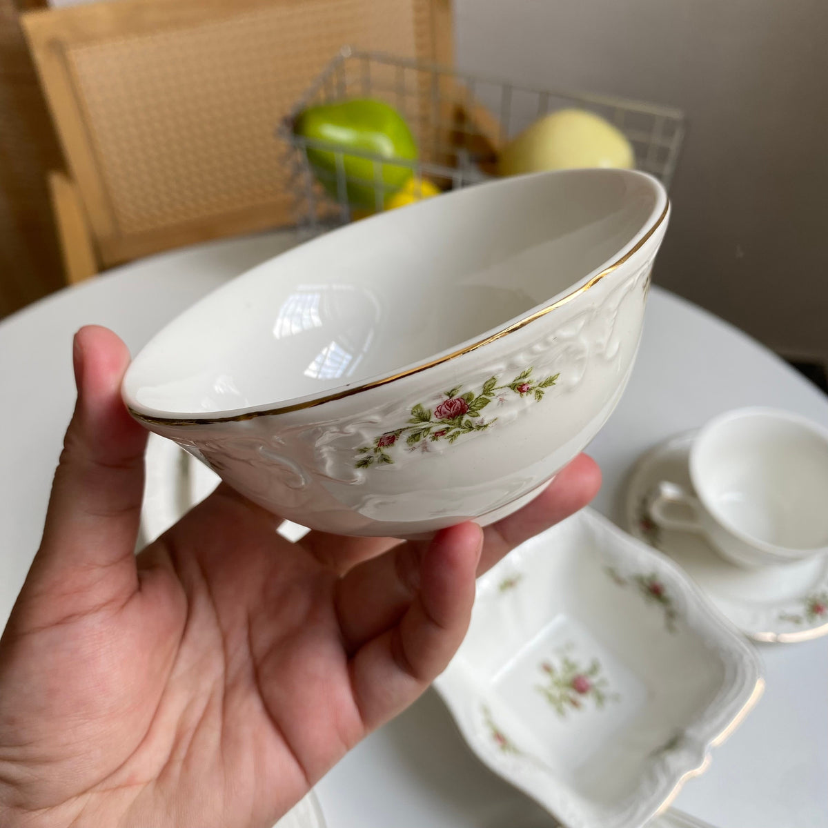 Moss Rose Ceramic Bowl, 4.75 Inch, Relief Detailing - detail 1