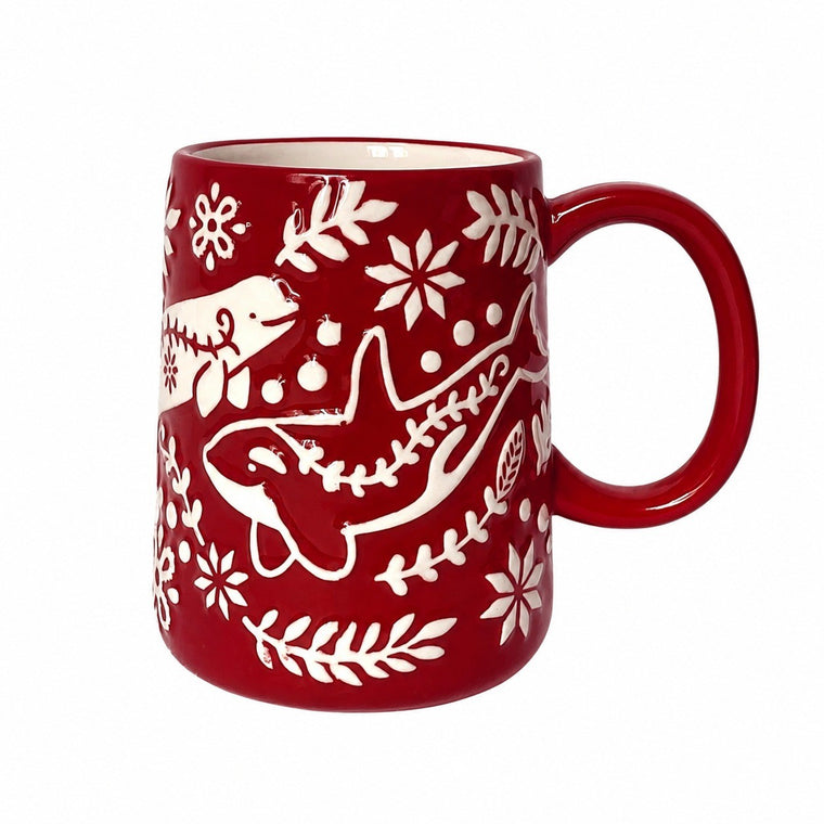 Red Whale Ceramic Mug, 450ml, Relief Detailing - product view 2