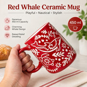 Red Whale Ceramic Mug, 450ml, Relief Detailing - detail 2
