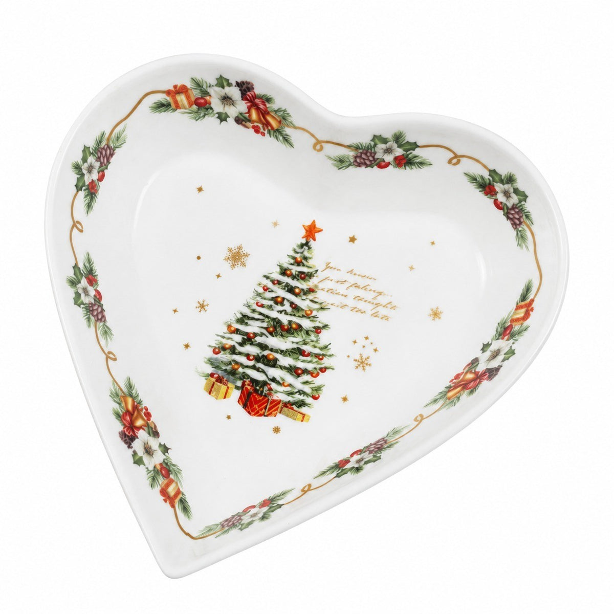 Snowy Christmas Tree Heart Ceramic Bowl, 6.25 Inch, Holiday Decor - product view 1