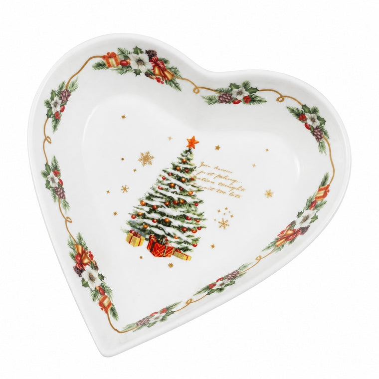Snowy Christmas Tree Heart Ceramic Bowl, 6.25 Inch, Holiday Decor - product view 1