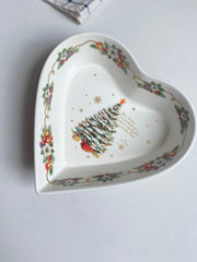 Snowy Christmas Tree Heart Ceramic Bowl, 6.25 Inch, Holiday Decor - detail 2