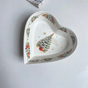Snowy Christmas Tree Heart Ceramic Bowl, 6.25 Inch, Holiday Decor - detail 1