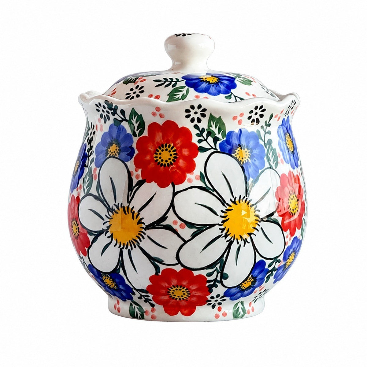 Ceramic Lidded Storage Jar, Small 1000ml, Hand-Painted - product view 6