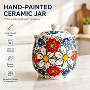 Ceramic Lidded Storage Jar, Small 1000ml, Hand-Painted - detail 1