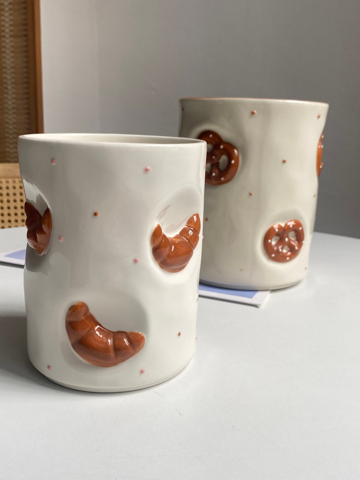 Ceramic Croissant Storage Jar, Small 14 x 11 cm, Relief Detail, Kitchen Food Container - detail 2