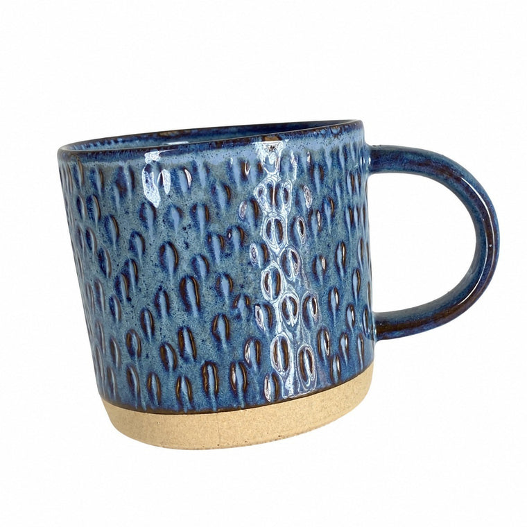 Blue Kiln-Glaze Raindrop Ceramic Cup, 500 ml, Relief Detailing - product view 2