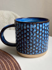 Blue Kiln-Glaze Raindrop Ceramic Cup, 500 ml, Relief Detailing - detail 2