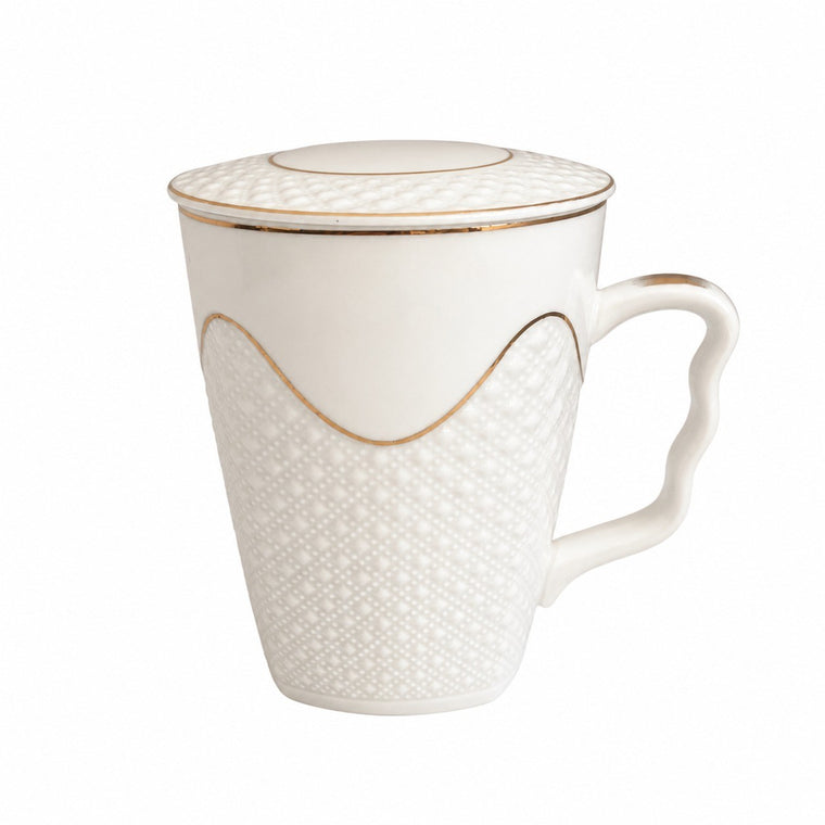 Ceramic Cup, Diamond Relief Gold Detail, 380 ml - product view 2