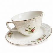 Moss Rose Ceramic Cup and Saucer Set, 1 Cup 1 Saucer, Relief Detail - product view 1