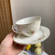 Moss Rose Ceramic Cup and Saucer Set, 1 Cup 1 Saucer, Relief Detail - detail 1