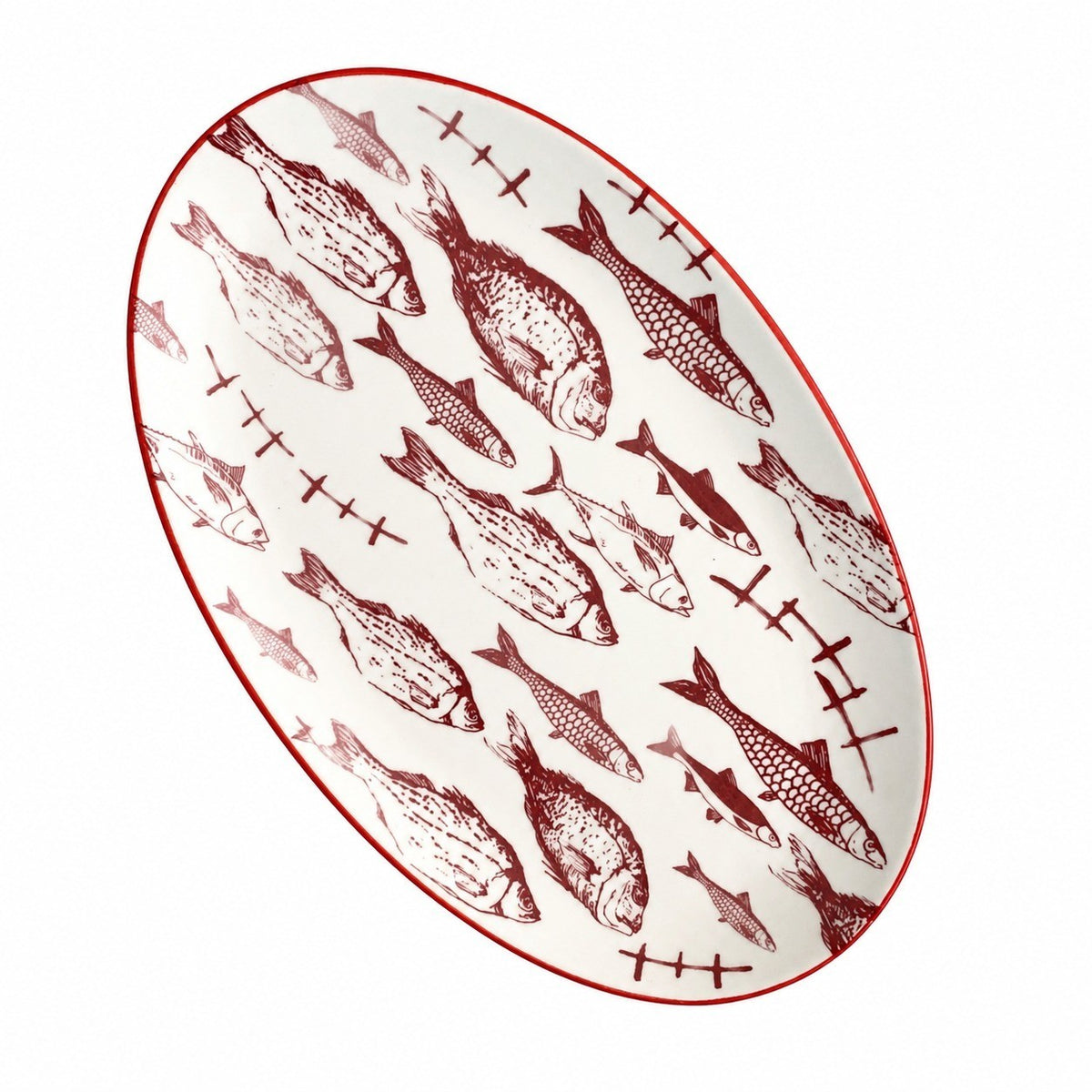 Oval Ceramic Fish Platter, Underglaze Decorative Serving Dish - product view 1