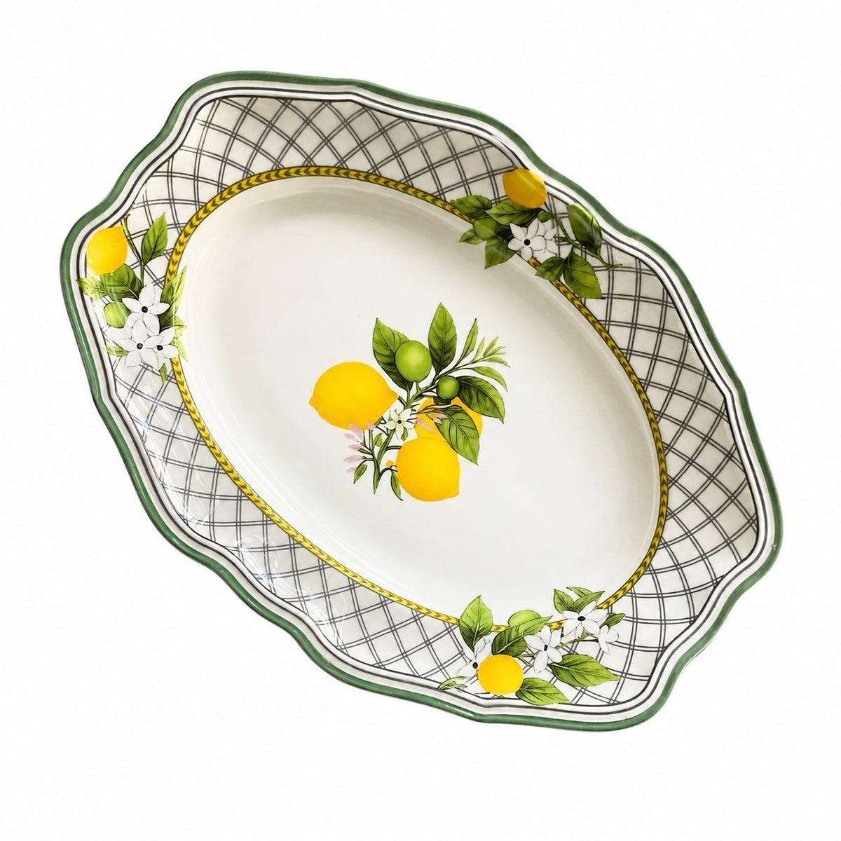 Checkered Lemon 8 Inch Ceramic Plate, Decorative Dinnerware - product view 1