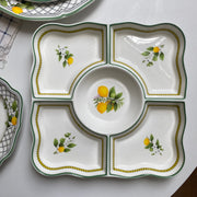 Checkered Lemon 10 in Divided Platter, Ceramic Serving Tray - detail 1