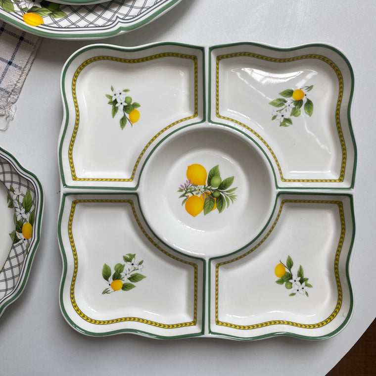 Checkered Lemon 10 in Divided Platter, Ceramic Serving Tray - detail 1