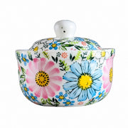 Small Covered Ceramic Stew Bowl, Hand-Painted - product view 3
