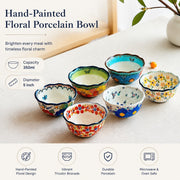 Underglaze Porcelain Floral Bowl, 5.2 Inch, Hand-Painted - detail 1