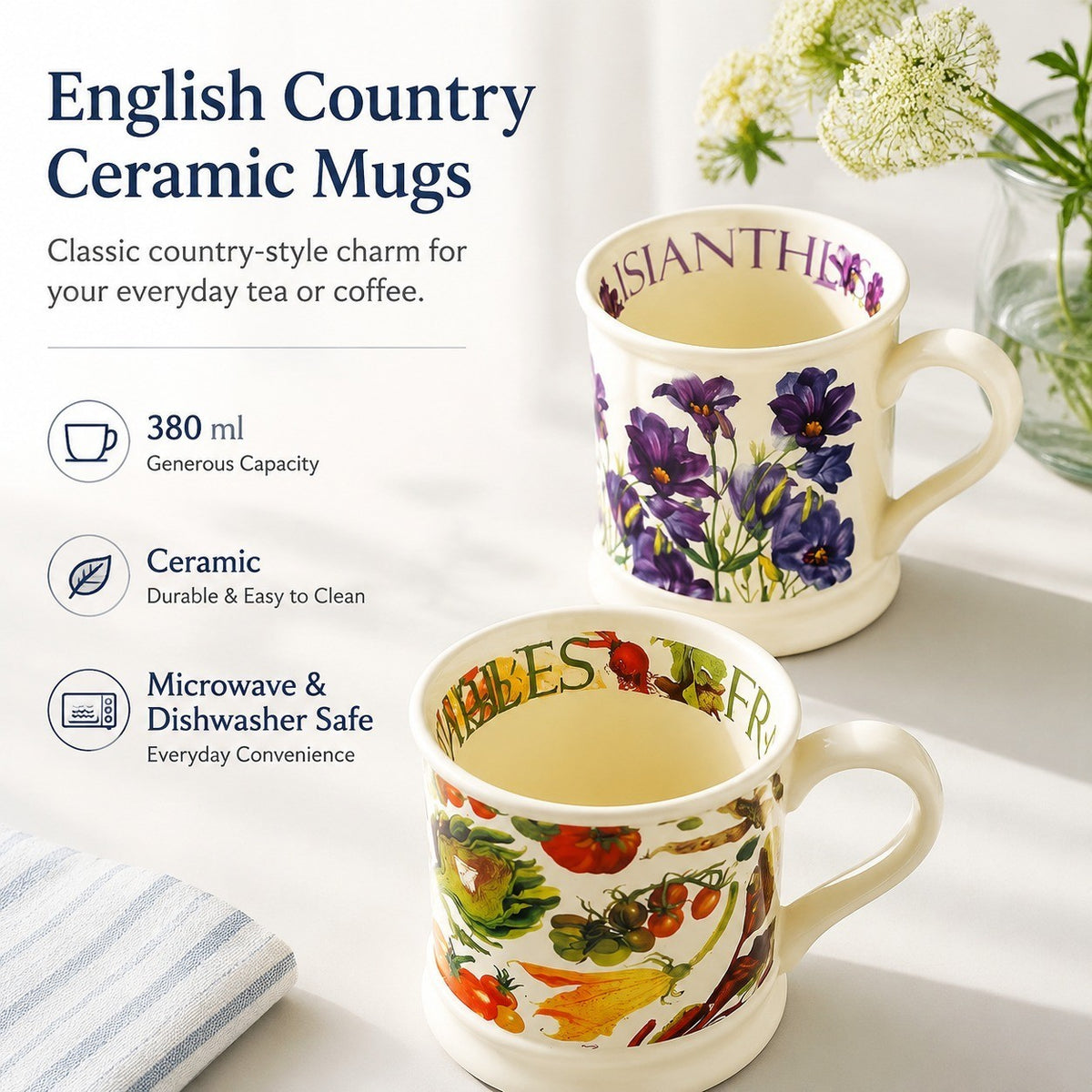 English Country Style Mug, 380 ml, Ceramic - detail 3