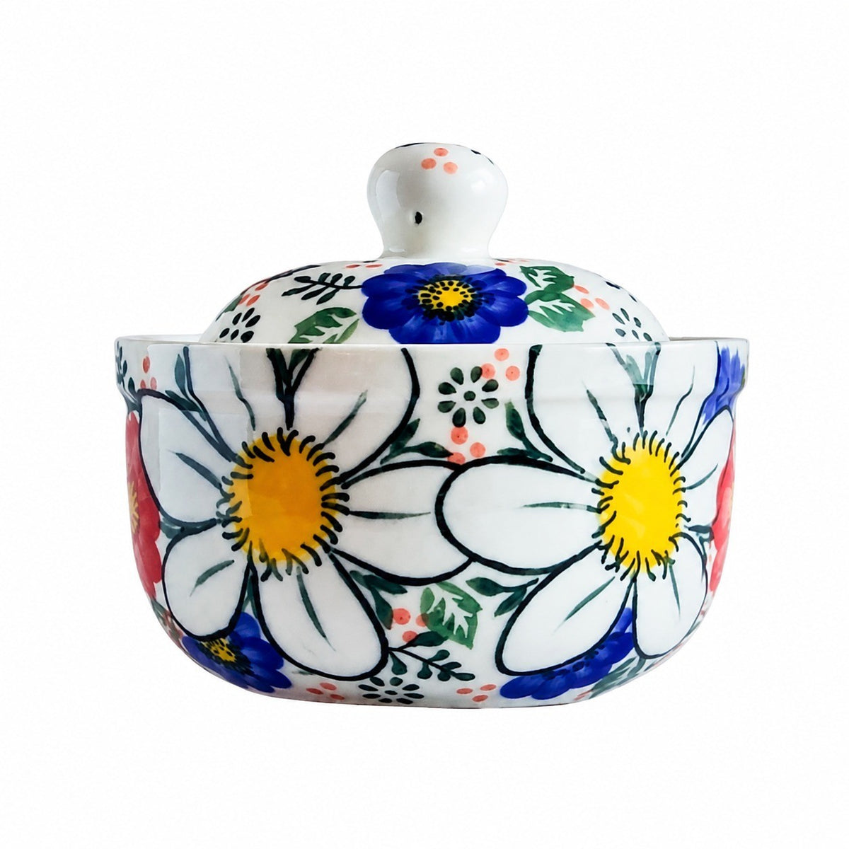 Small Covered Ceramic Stew Bowl, Hand-Painted - product view 2