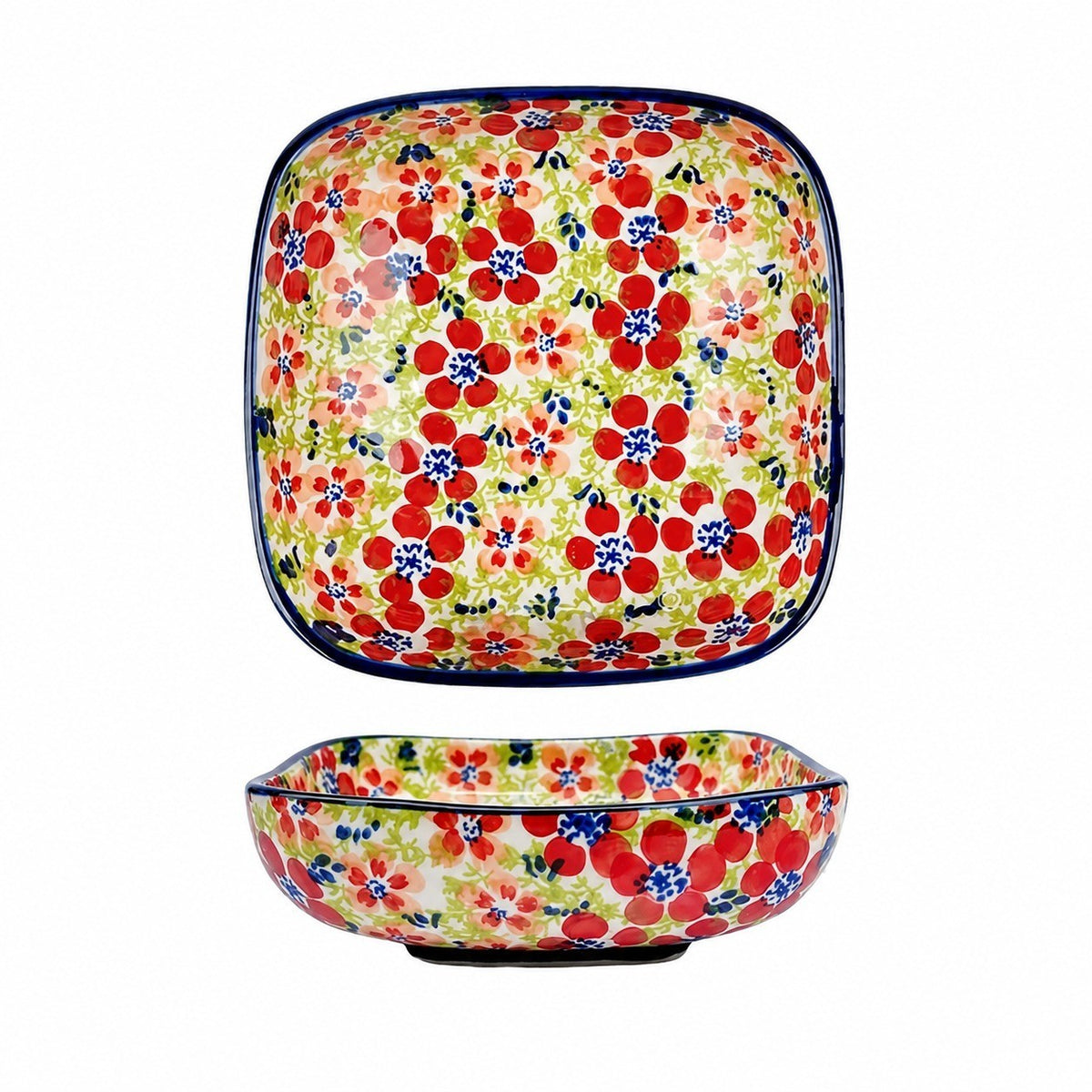 Underglaze Porcelain Square Deep Dish, Hand-Painted - product view 2