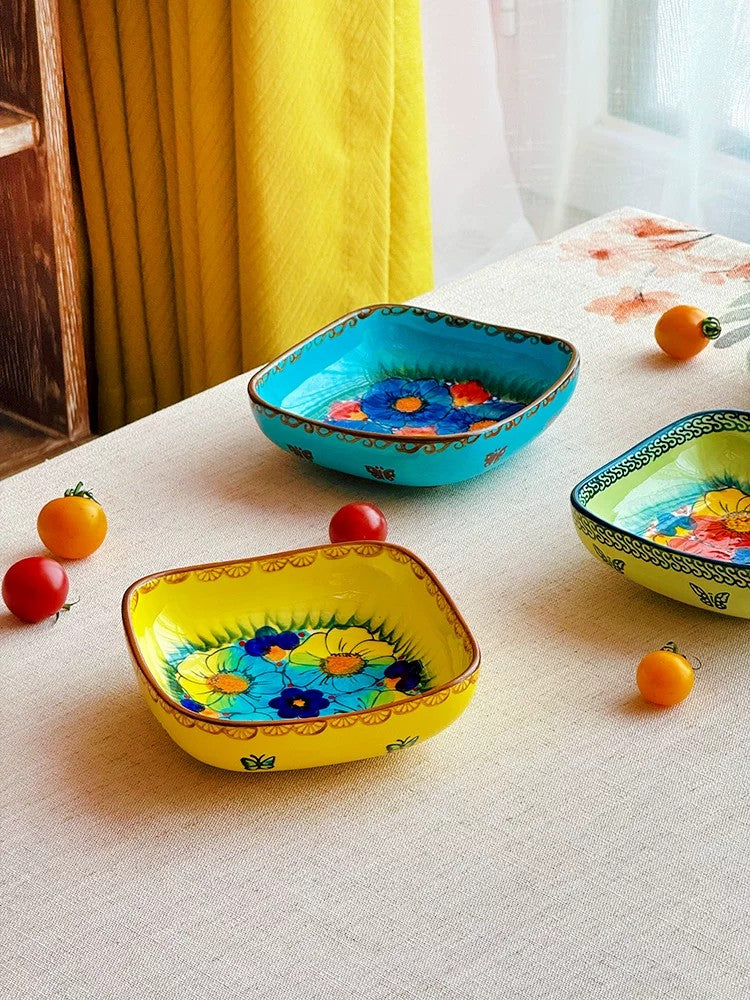 Underglaze Porcelain Square Deep Dish, Hand-Painted - detail 2