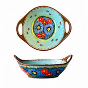 Sea Peacock Flower Underglaze Porcelain Salad Bowl, Ocean Blue, Double-Handled - product view 1