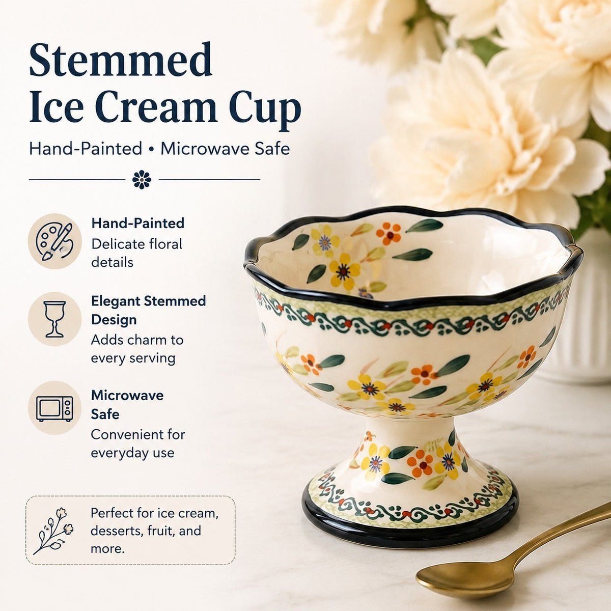Stemmed Ice Cream Cup, Spring Blossom Porcelain - detail 3