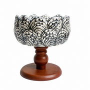 Pedestal Black Feather Relief Ceramic Bowl, Hand-Painted - product view 2