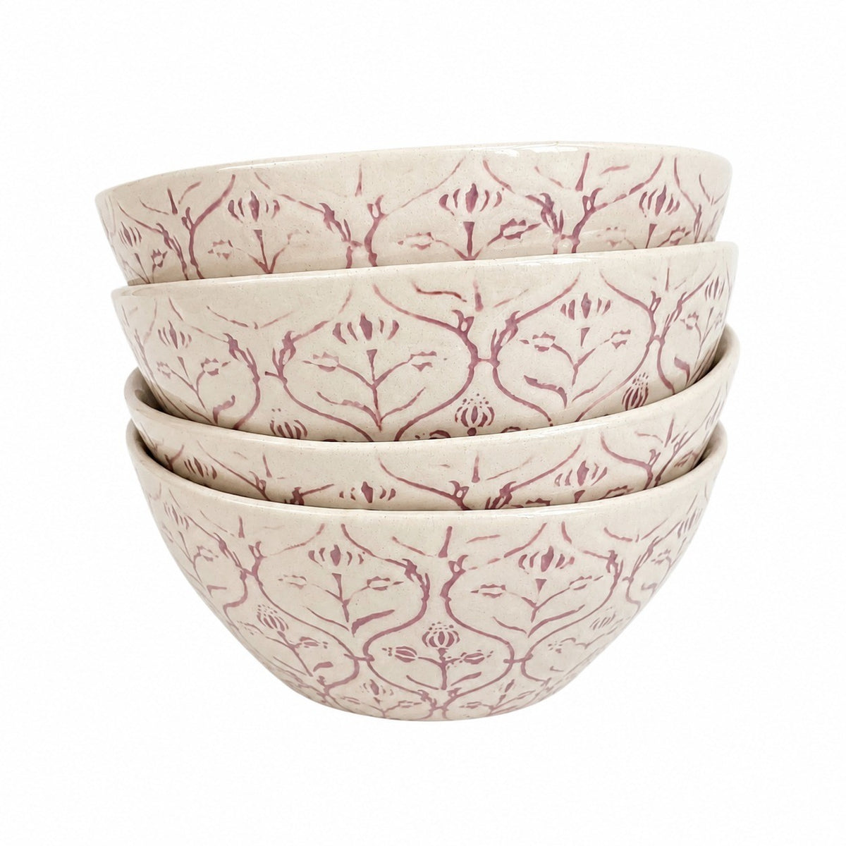 Green Fan Pattern Ceramic Bowl, 5.5 Inch, Underglaze Decoration - product view 1