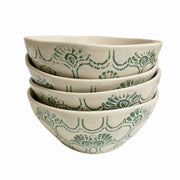 Green Fan Pattern Ceramic Bowl, 5.5 Inch, Underglaze Decoration - product view 4