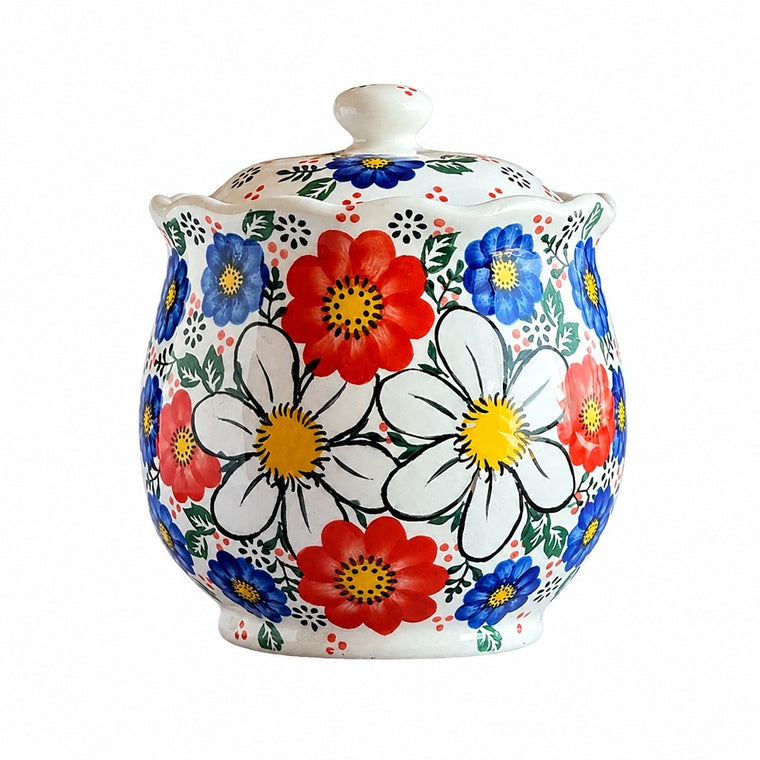 Ceramic Lidded Storage Jar, Small 1000ml, Hand-Painted - product view 1