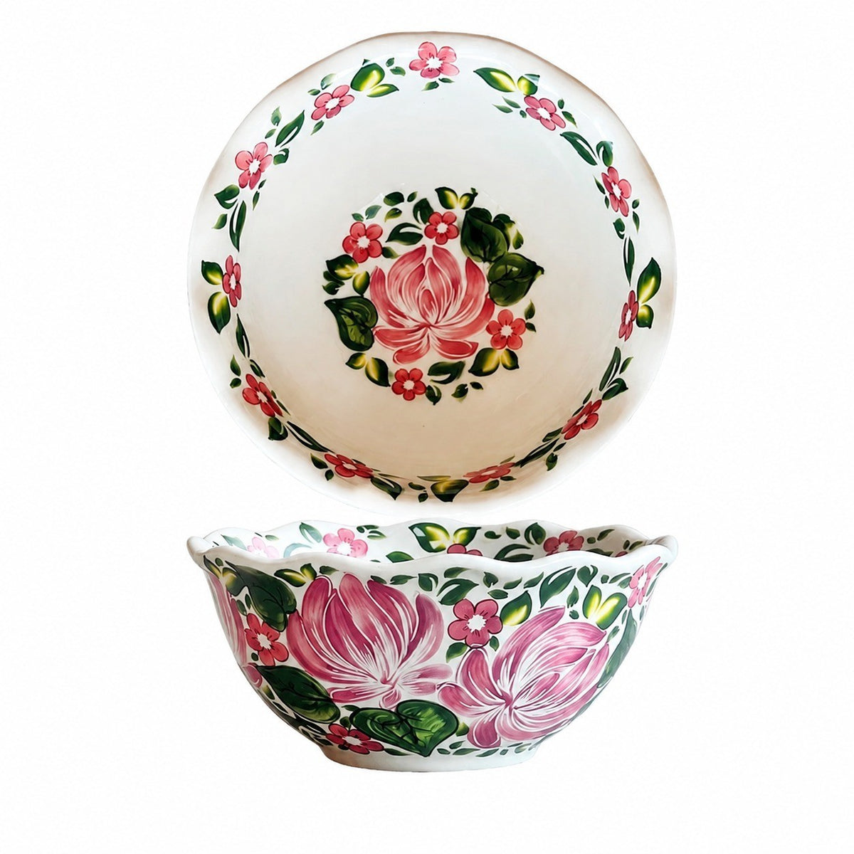 Underglaze Porcelain Floral Bowl, 5.2 Inch, Hand-Painted - product view 3