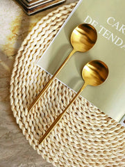 304 Stainless Steel Round Dining Spoon, Gold Tone Tabletop Accessory - detail 1