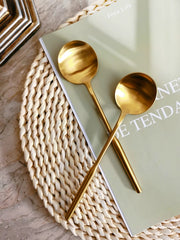 304 Stainless Steel Round Dining Spoon, Gold Tone Tabletop Accessory - detail 3