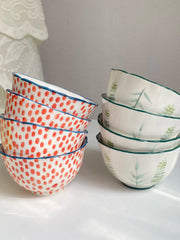 Ceramic Bowl Red Dots Blue Rim, 11 x 6.5 cm, Hand-Painted Underglaze Decorative - detail 2