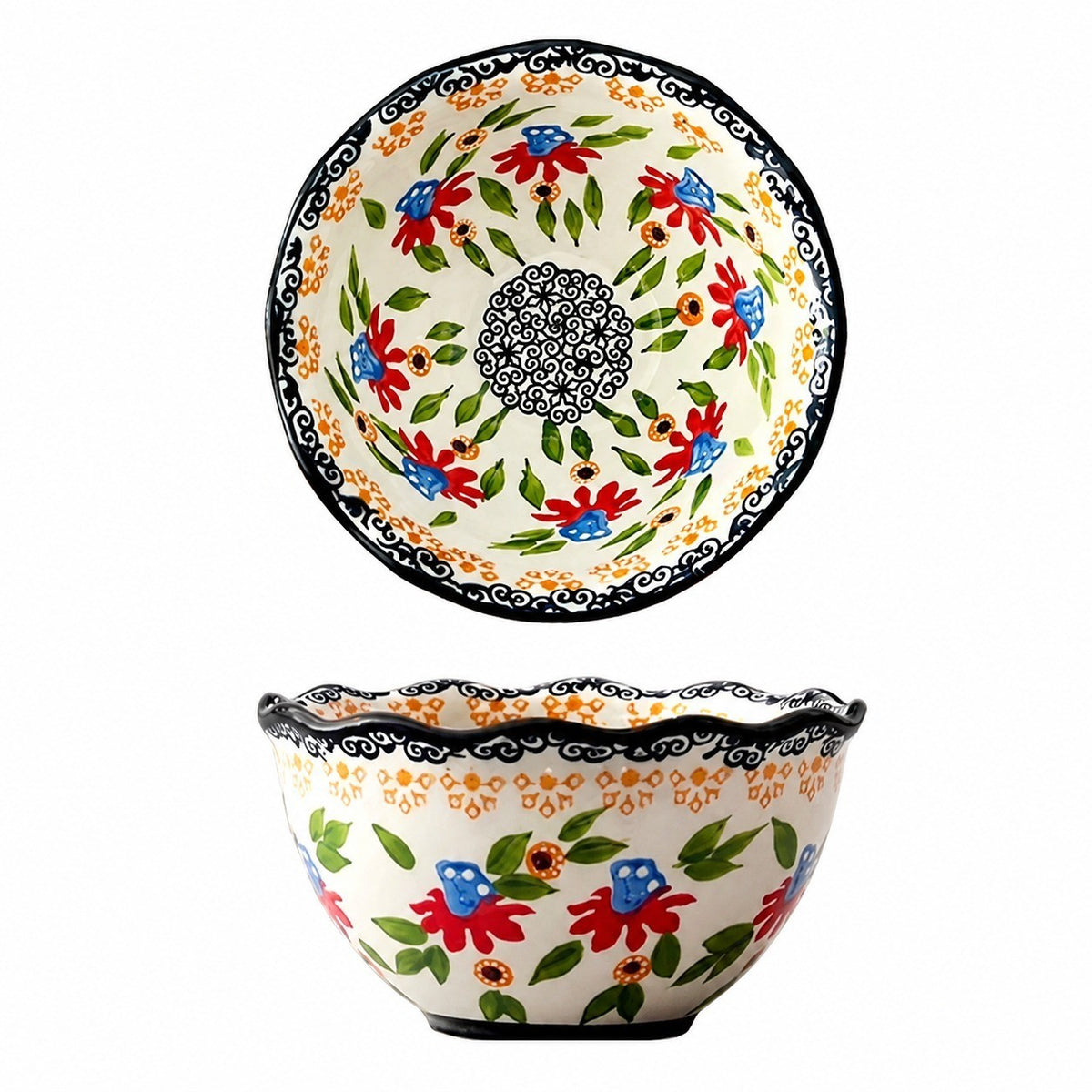 Underglaze Porcelain Floral Bowl, 5.2 Inch, Hand-Painted - product view 14