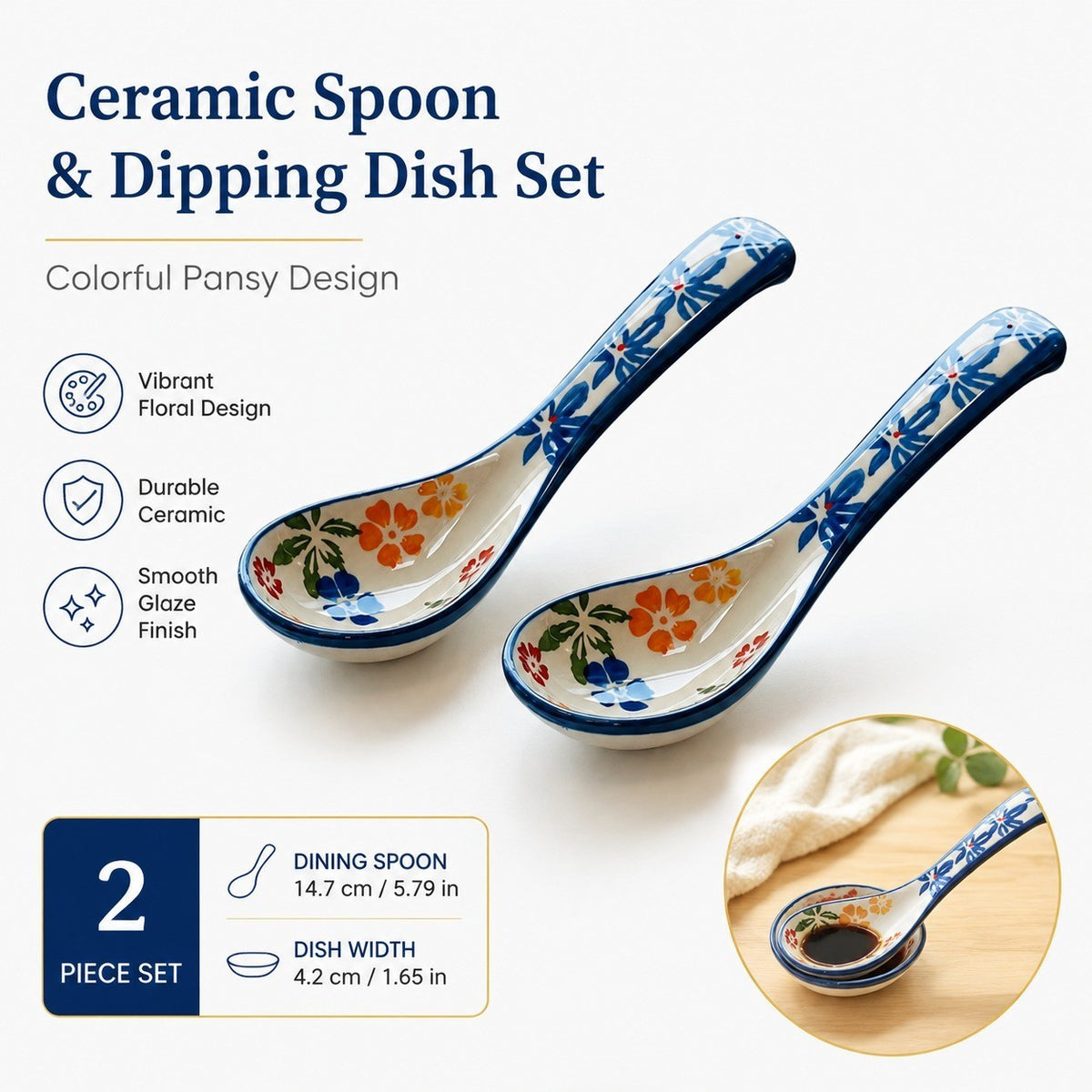 Ceramic Spoon and Dipping Dish Set, 2-Piece - detail 1