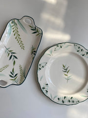 Ceramic Fish Platter with Two Handles, Green Leaf, 12 Inch, 31 x 16.5 x 3 cm - detail 2