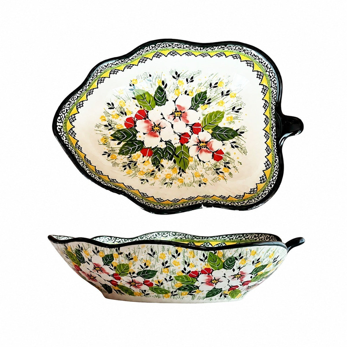 Underglaze Porcelain Leaf-Shaped Small Deep Dish - product view 3