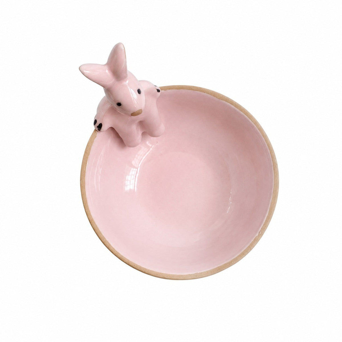 Pink Rabbit Ceramic Bowl, Underglaze Decoration - product view 1