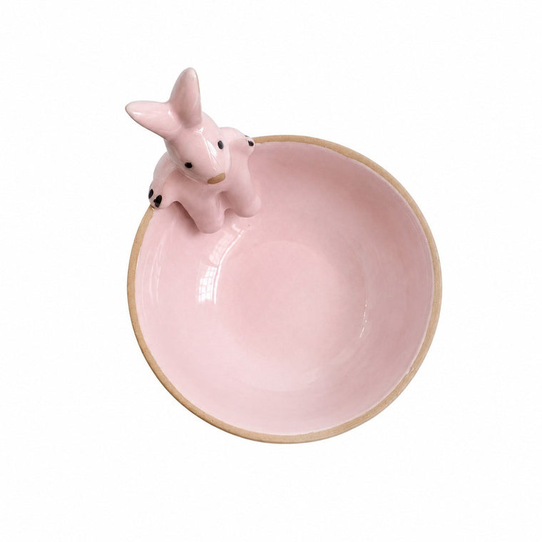 Pink Rabbit Ceramic Bowl, Underglaze Decoration - product view 1